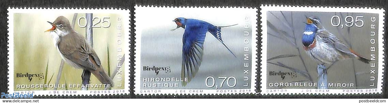 Luxemburg 2018 Birdpex 3v, Mint NH, Nature - Birds - Nuovi