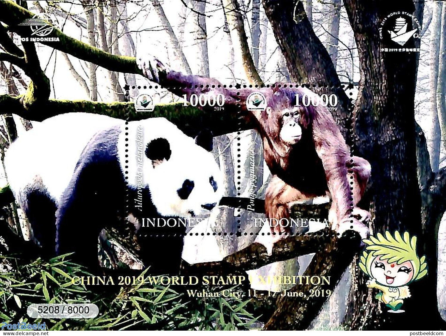 Indonesia 2019 World Stamp Expo Wuhan S/s, Mint NH, Nature - Animals (others & Mixed) - Monkeys - Philately - Wild Mam.. - Indonesien