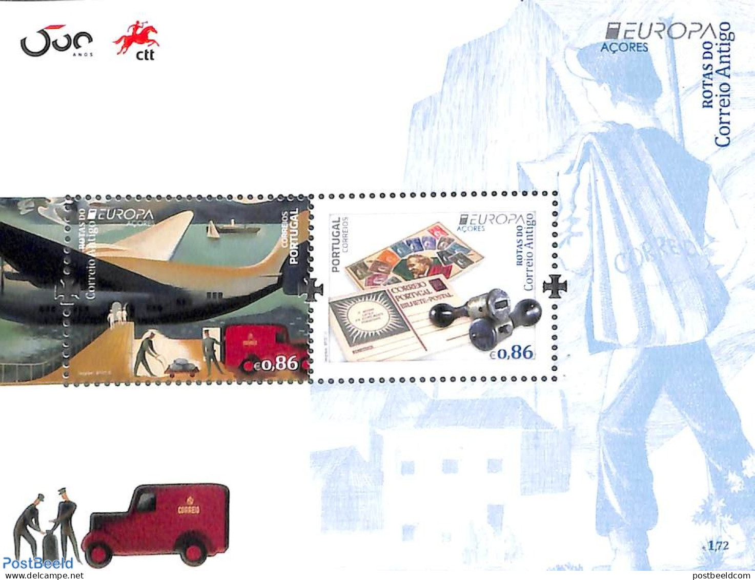 Azores 2020 Europa, Old Postal Roads S/s, Mint NH, History - Transport - Europa (cept) - Post - Stamps On Stamps - Aut.. - Posta