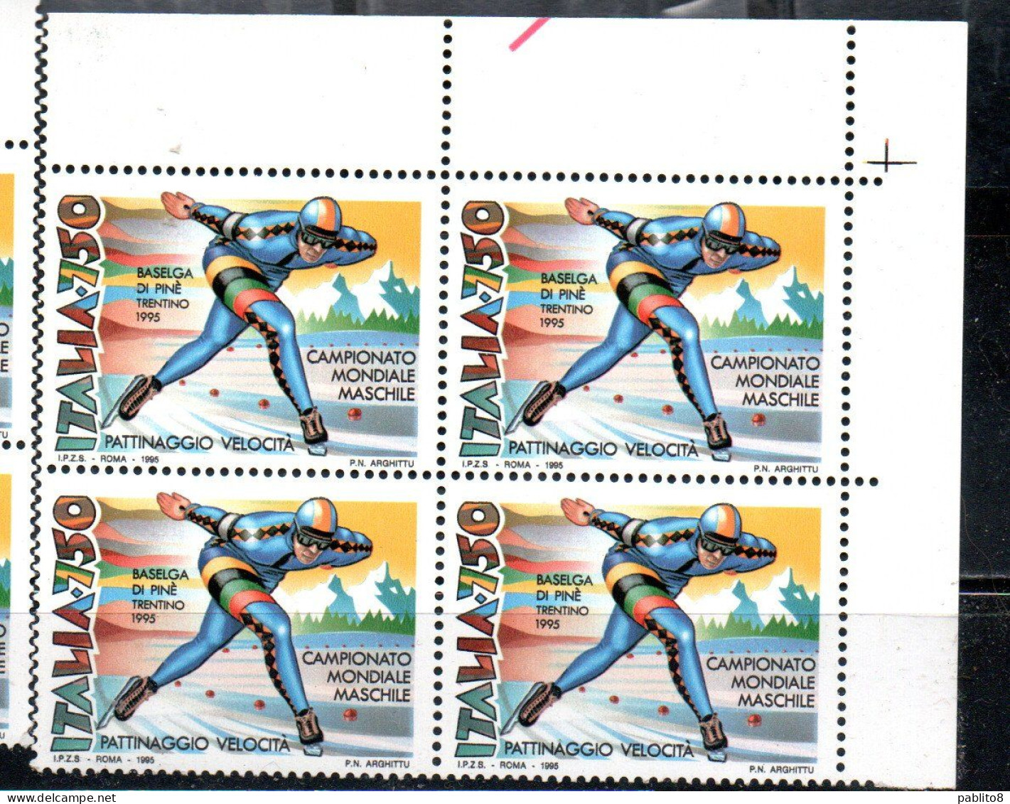 ITALIA REPUBBLICA ITALY REPUBLIC 1995 PATTINAGGIO VELOCITA' SUL GHIACCIO SKATING ON ICE A BASELGA DI PINE' QUARTINA MNH - 1991-00: Mint/hinged