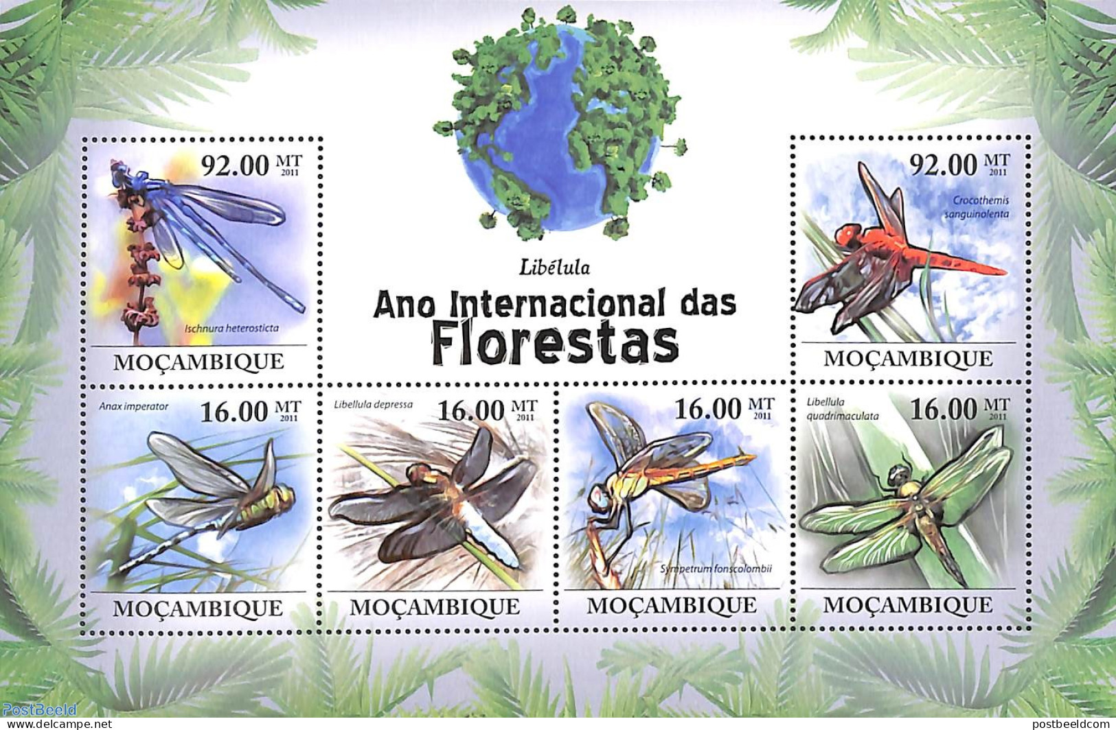 Mozambique 2011 Dragonflies 6v M/s, Mint NH, Nature - Insects - Mozambique