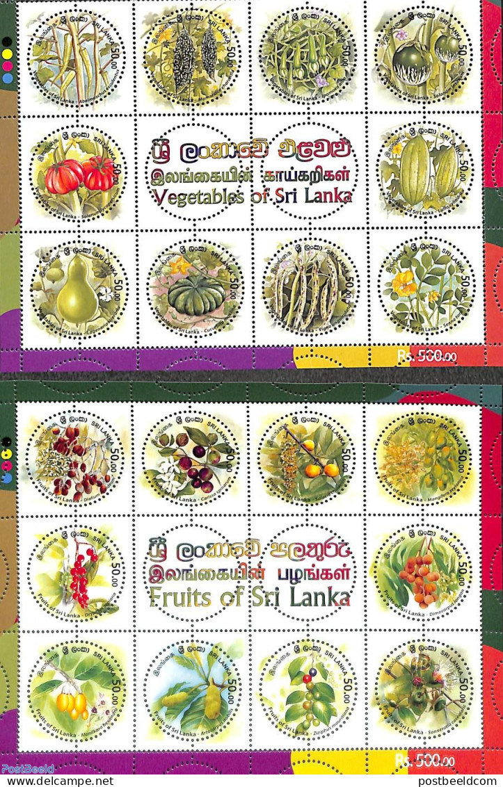 Sri Lanka (Ceylon) 2023 Fruit & Vegetables 20v (2 M/s), Mint NH, Health - Nature - Food & Drink - Fruit - Levensmiddelen
