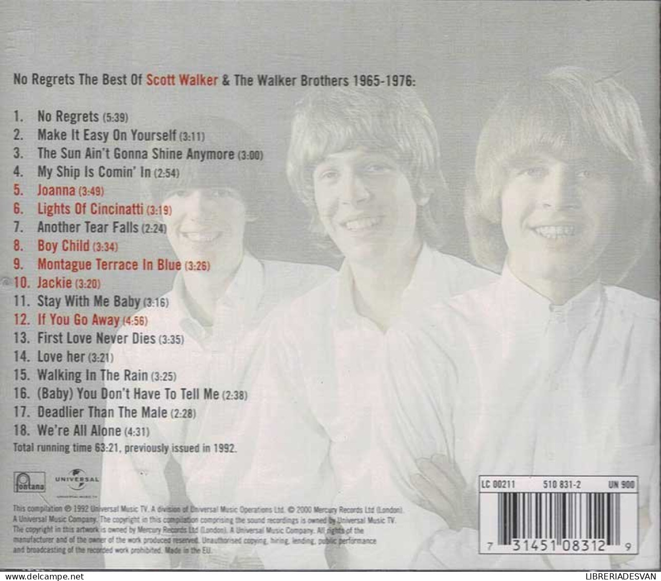 Scott Walker And The Walker Brothers - No Regrets. The Best Of Scott Walker And The Walker Brothers 1965-1976. CD - Rock
