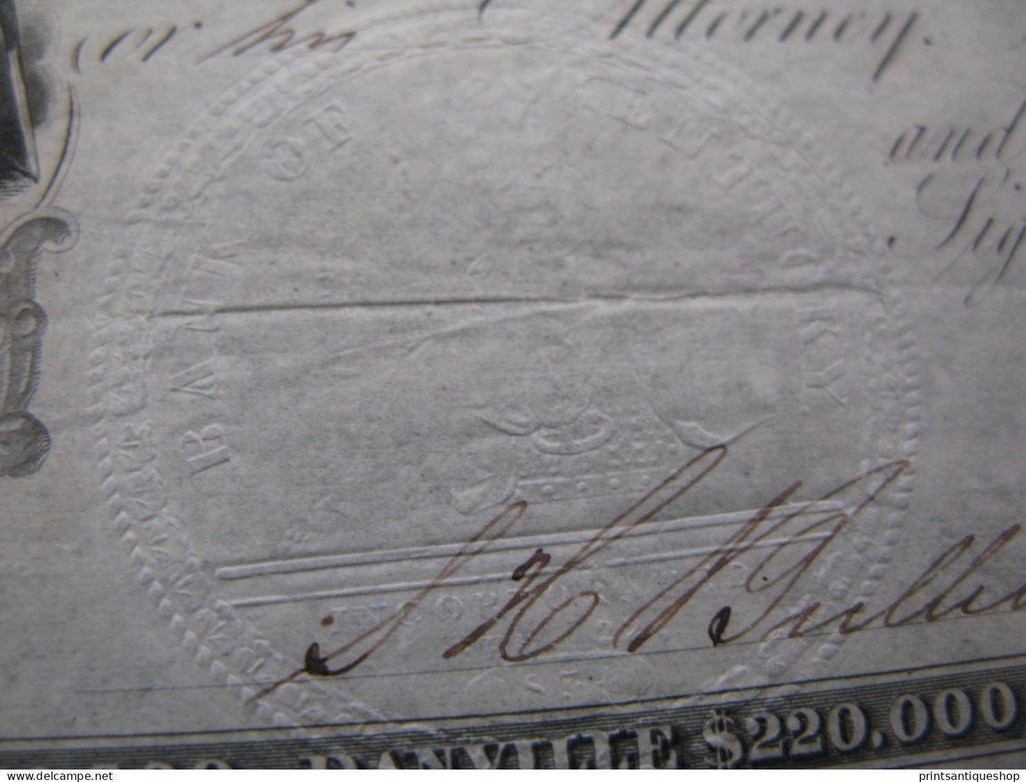 1853 BANK OF KENTUCKY STOCK CERTIFICATE Louisville KY USA,      MARKET PRICE $126!