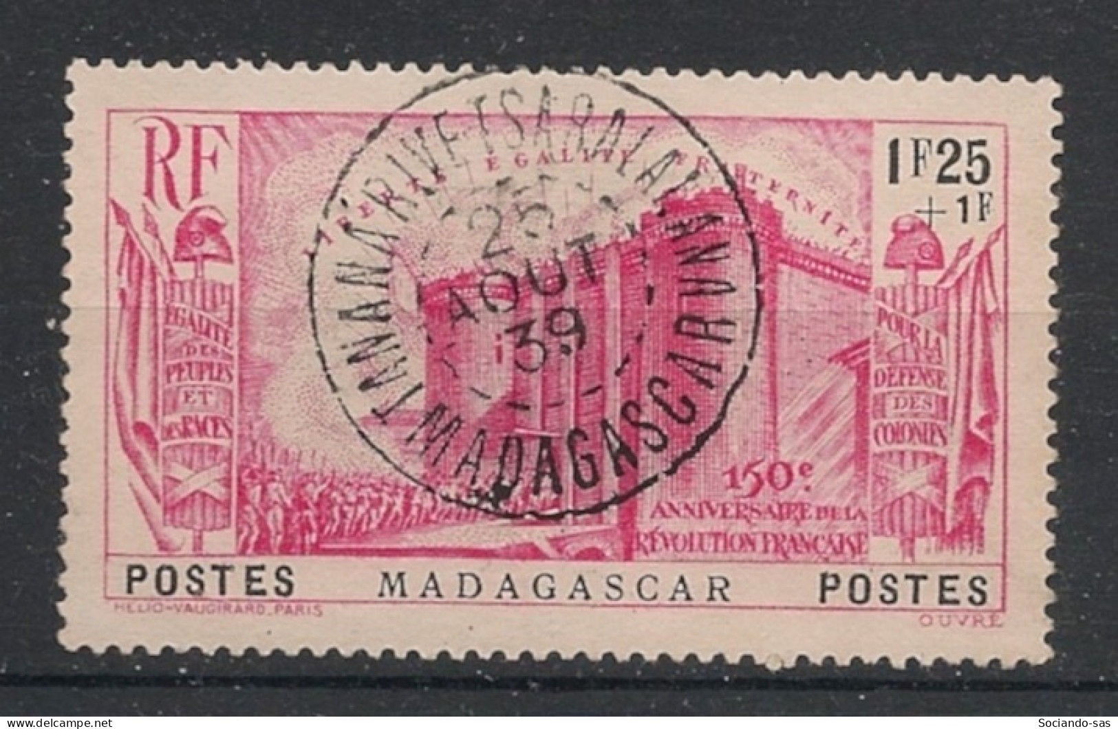 MADAGASCAR - 1939 - N°YT. 212 - Révolution Française 1f25 + 1f Rose - Oblitéré / Used - Oblitérés