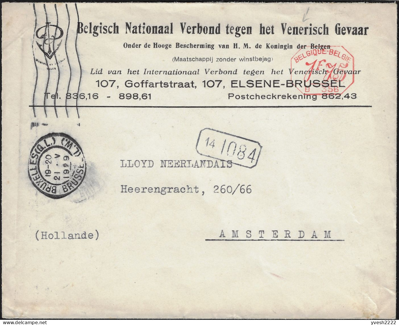 Belgique 1929. Enveloppe De L'association Nationale Belge Contre Le Danger Vénérien - Médecine