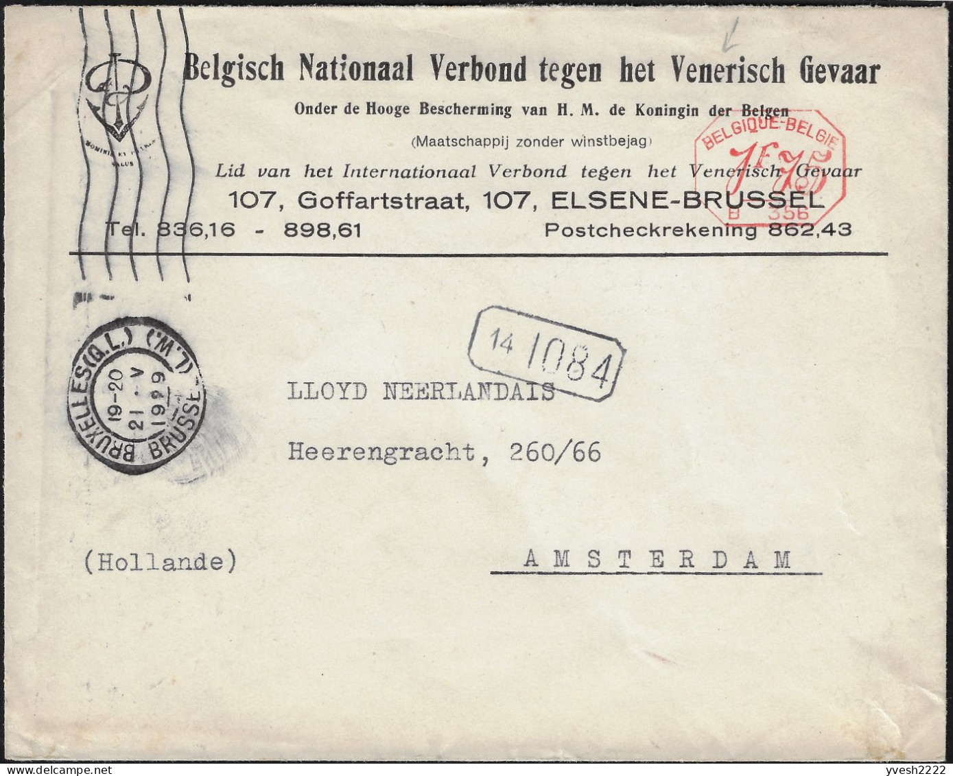 Belgique 1929. Enveloppe De L'association Nationale Belge Contre Le Danger Vénérien - Medicina