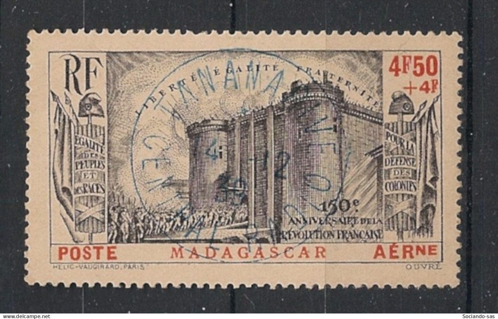 MADAGASCAR - 1939 - Poste Aérienne PA N°YT. 15 - Révolution Française 4f50 + 4f Noir - Oblitéré / Used - Luftpost