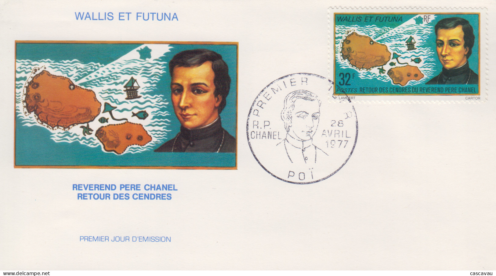 Enveloppe  FDC  1er  Jour   WALLIS  ET  FUTUNA     Retour  Des  Cendres   Du   Révérend    Pére  CHANEL    1977 - FDC