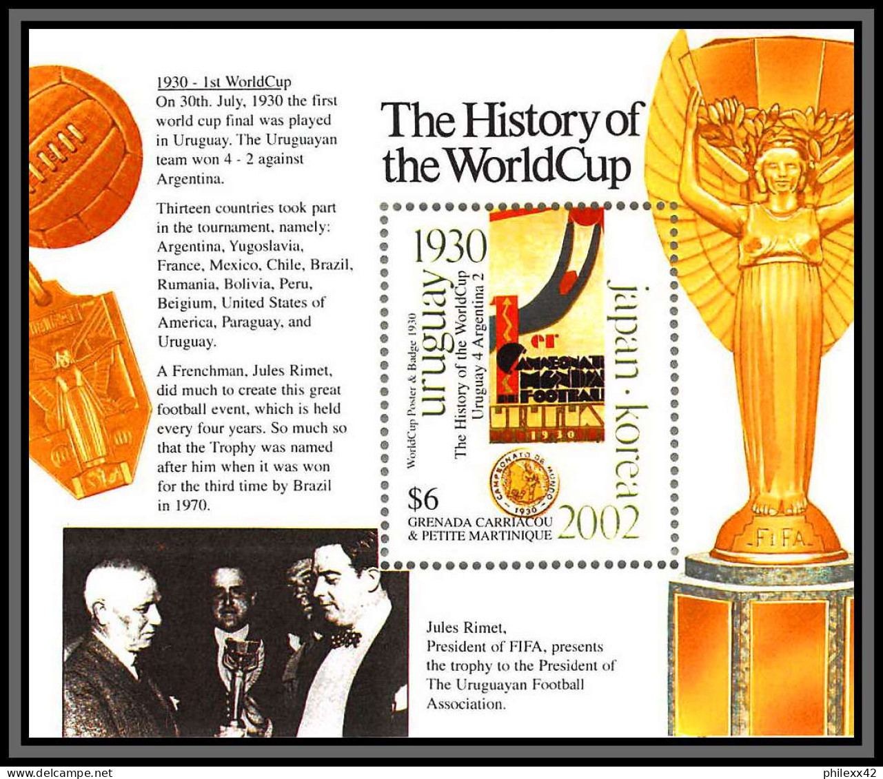 81214 Grenada Carriacou Petite Martinique Mi BF N°531/532 The History Of The World Cup TB Neuf ** MNH Football Soccer - 2002 – South Korea / Japan