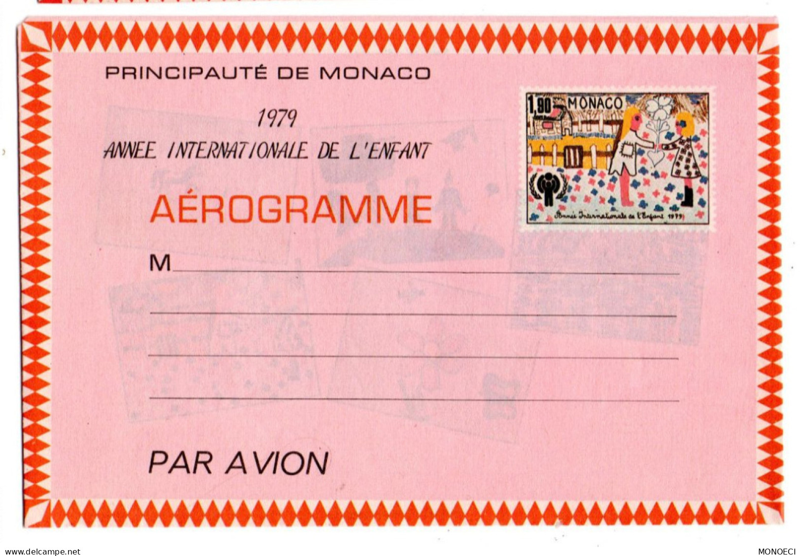 MONACO -- MONTE CARLO -- Monégasque -- ENTIER POSTAL -- Aérogramme -- 1,80 F Dessin D'enfant - Interi Postali