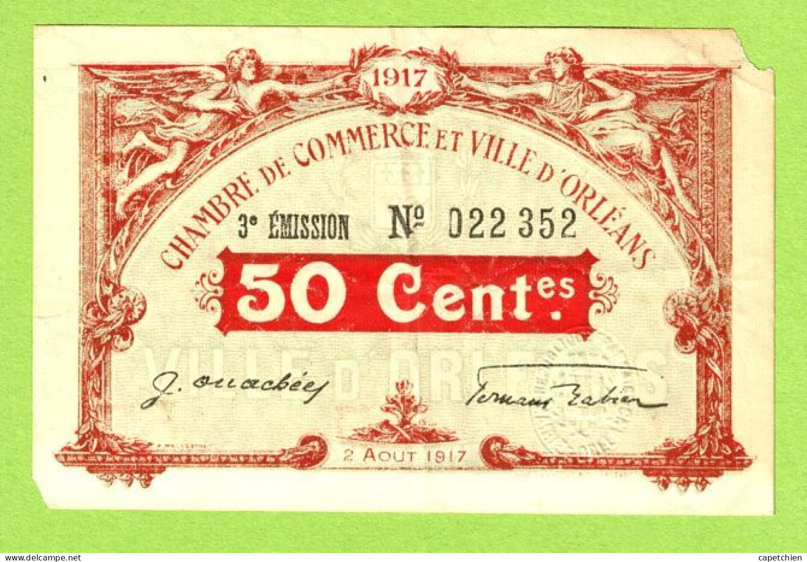 FRANCE / CHAMBRE DE COMMERCE / 50 CENTIMES /  2 AOUT 1917  / 3ème EMISSION / 022352 - Chambre De Commerce