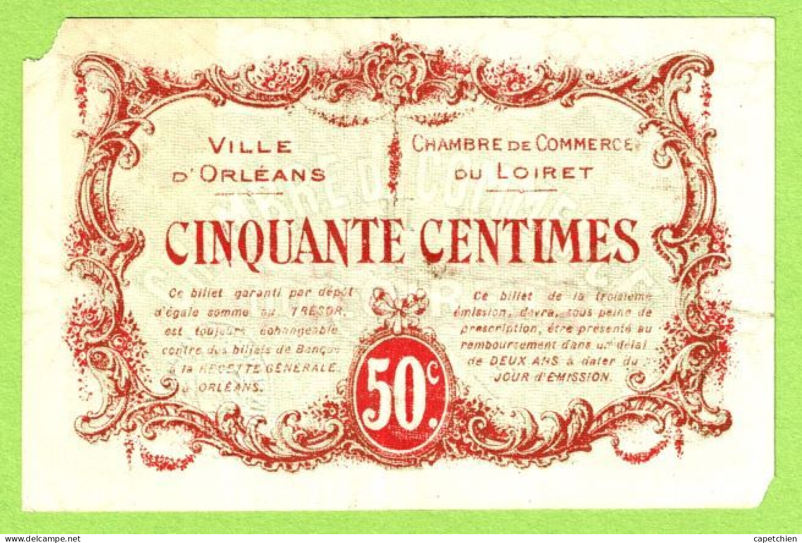 FRANCE / CHAMBRE DE COMMERCE / 50 CENTIMES /  2 AOUT 1917  / 3ème EMISSION / 022352 - Chamber Of Commerce