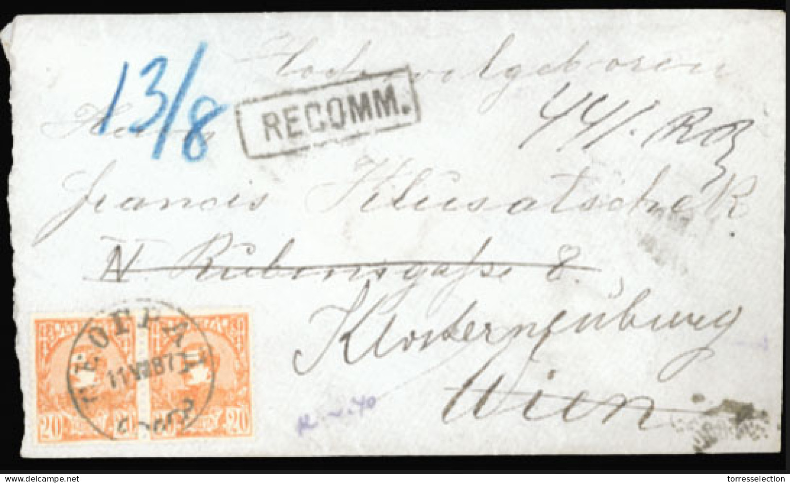 SERBIA. 1887 (July 11). Registered Cover To Vienna Franked By Pair Of 1880 20p Orange Tied By Belgrade Cds With Framed " - Serbie