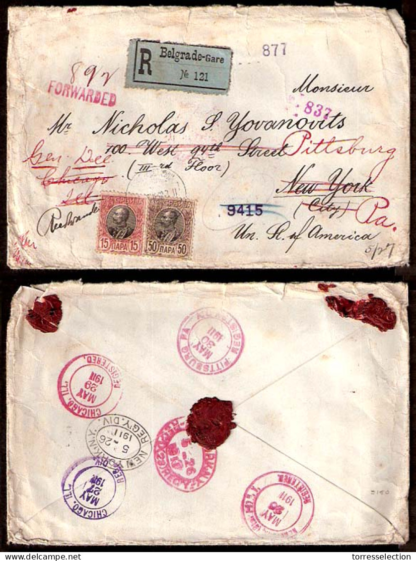 SERBIA. 1911. Belgrade - USA. Registr Frkd Env. 15p + 50p. - Serbie