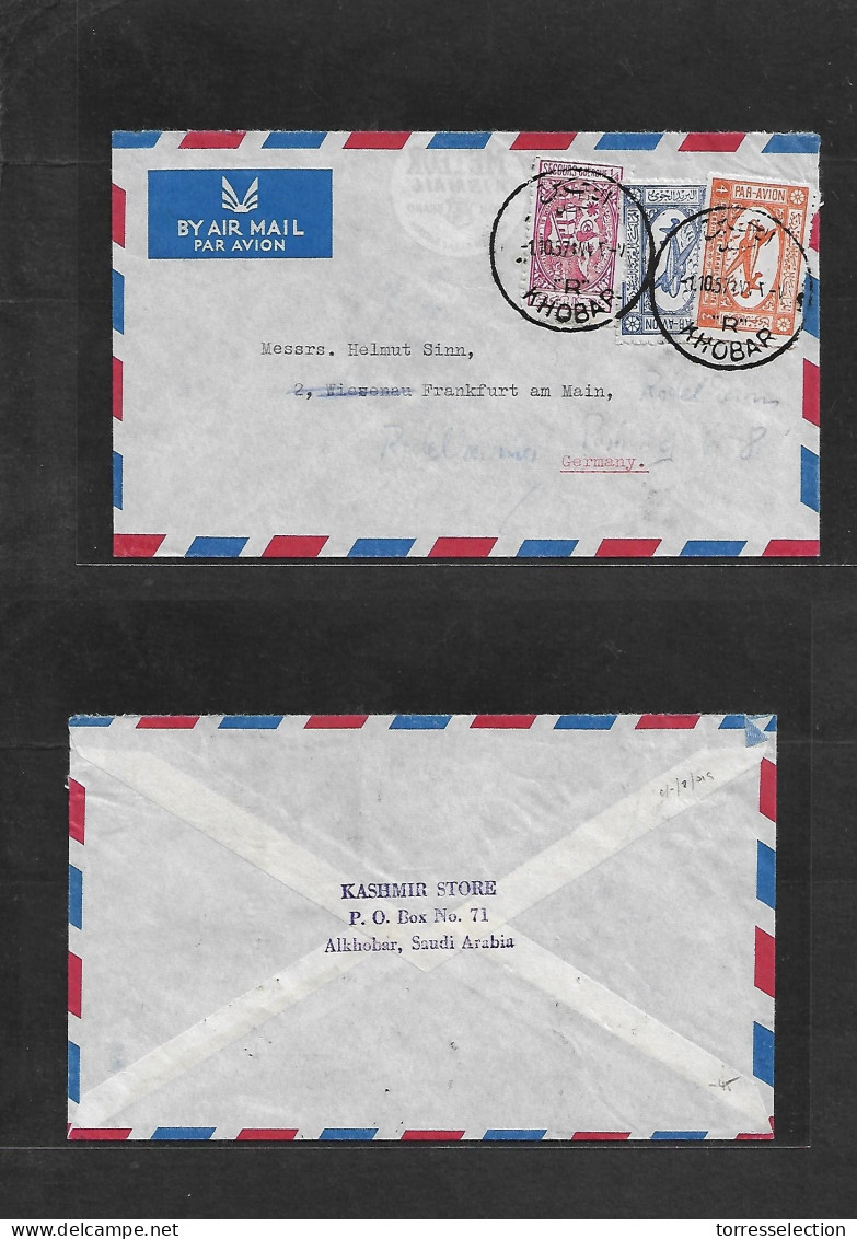 SAUDI ARABIA. 1957 (1 Oct) Al Khobar - Germany, Frankfurt. Air Tricolor Fkd Env. Lovely Condition, Neat Pmk. - Arabie Saoudite