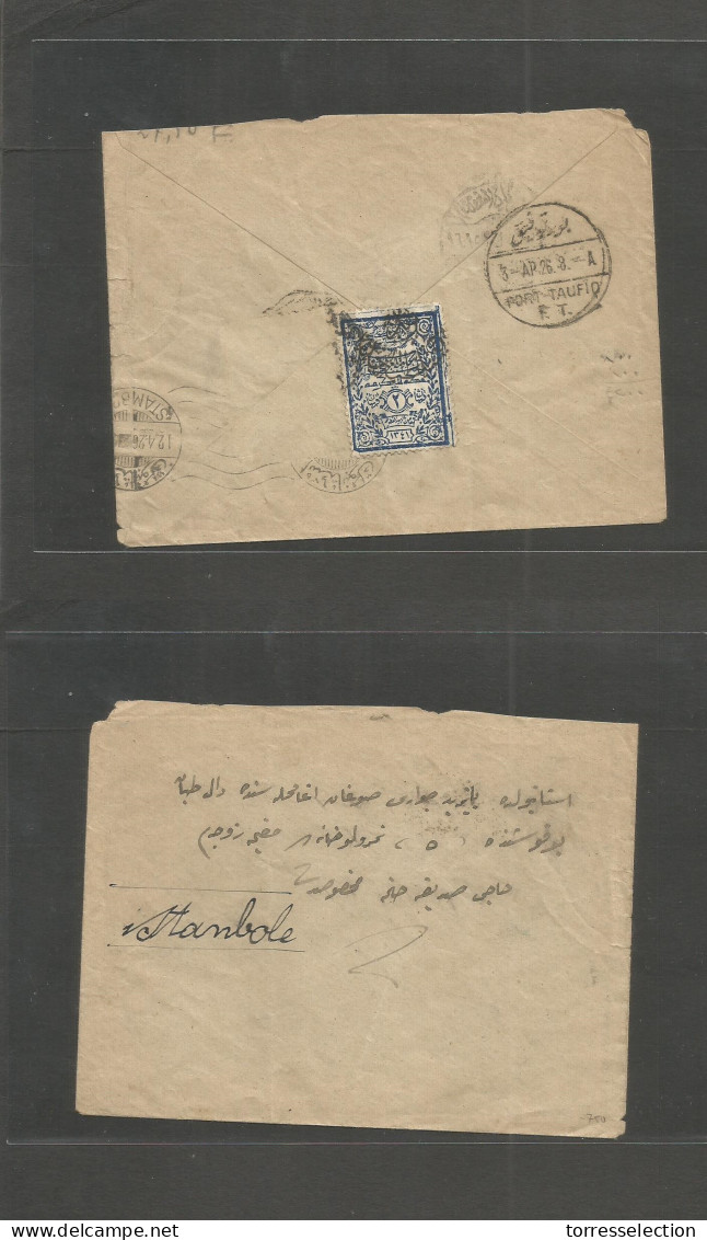 SAUDI ARABIA. 1926. Reverse Fkd Envelope To Istambul, Turkey (12 April 26) With Ovptd Stamp Reverse Used Tied (further S - Saudi Arabia