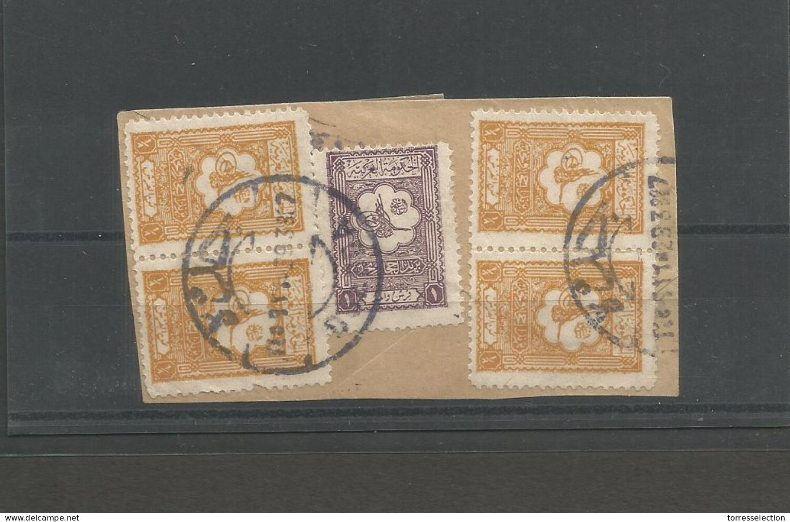 SAUDI ARABIA. 1927 (23 March) Djedda. Turkish PO. Small Fragment Multiple Usage 2 Pairs + Single, Bilingual Cds. VF. - Arabia Saudita