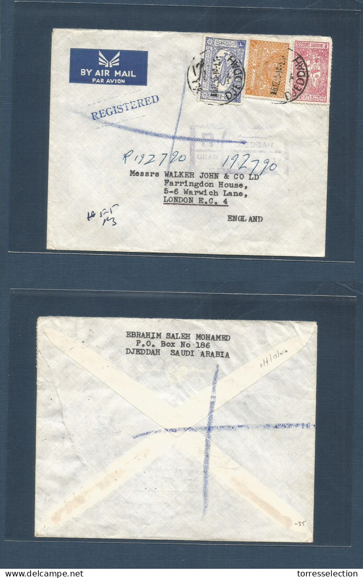 SAUDI ARABIA. 1955 (6 Dec) Djeddah - UK, London. Air Registered Multifkd Env. Fine Cancel Strike. - Saudi Arabia