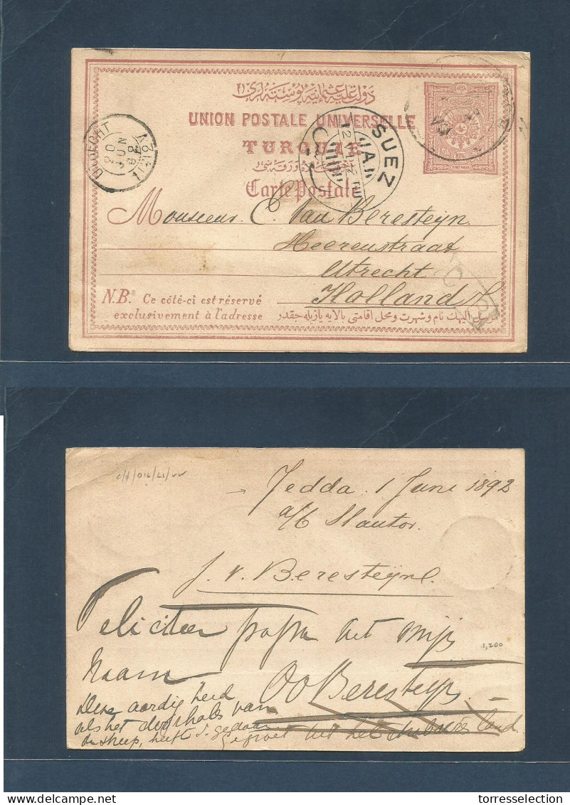 SAUDI ARABIA. 1892 (1 June) Yedda - Netherlands, Utrecht (20 June) Via Suez (12 June). Turkey 8 Adtl Advertisement 20 Pa - Saudi Arabia