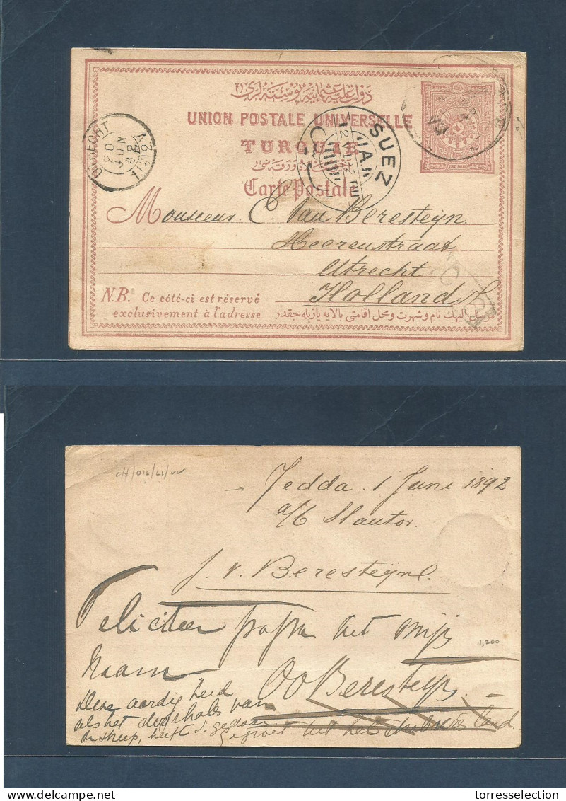 SAUDI ARABIA. 1892 (1 June) Yedda - Netherlands, Utrecht (20 June) Via Suez (12 June). Turkey 8 Adtl Advertisement 20 Pa - Arabia Saudita