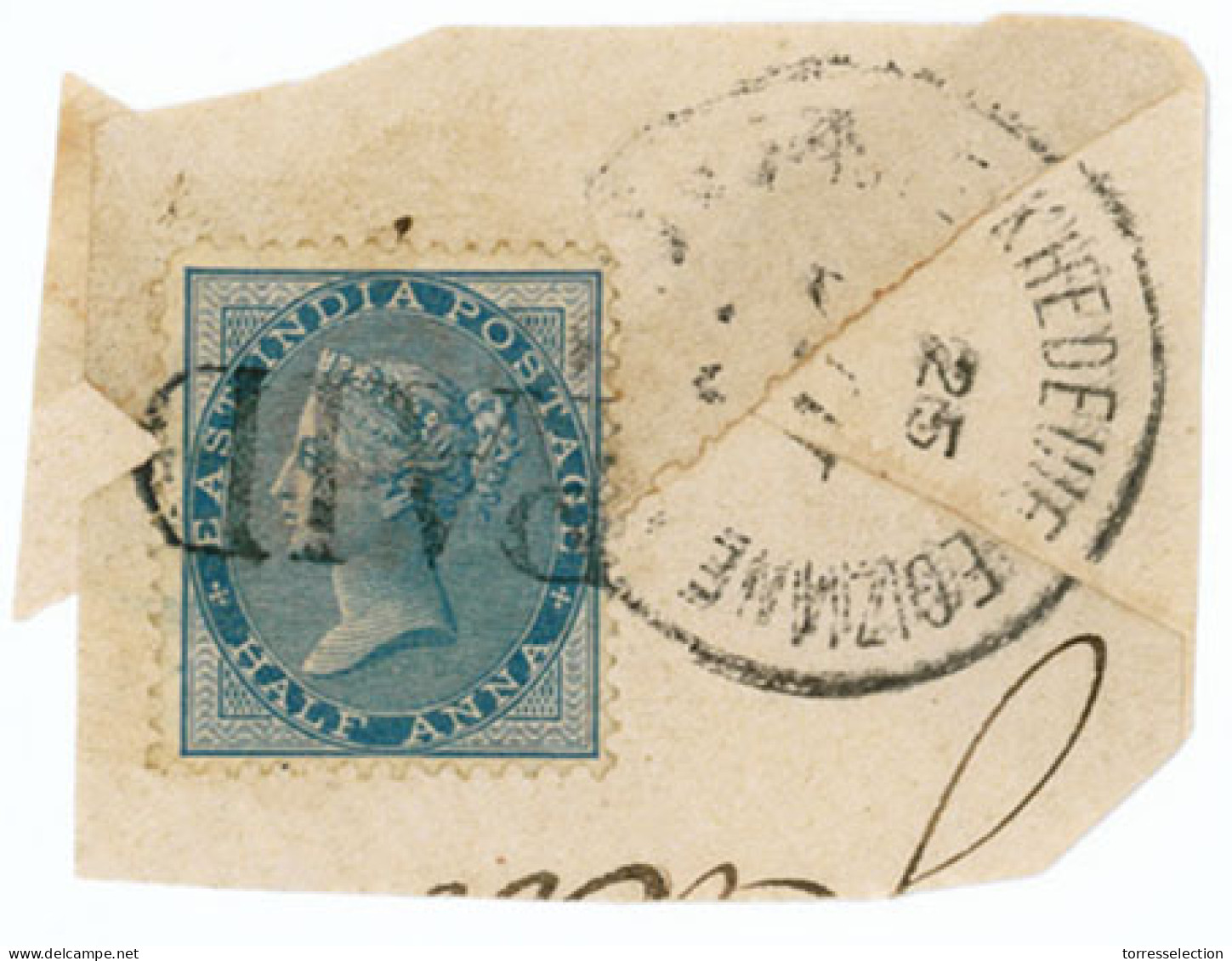 SAUDI ARABIA. 1873. Small Piece Bearing India 1865 1/2a Blue Tied By Black PAID Handstamp With "POSTE KHEDEVIE EGIZIANE- - Arabia Saudita