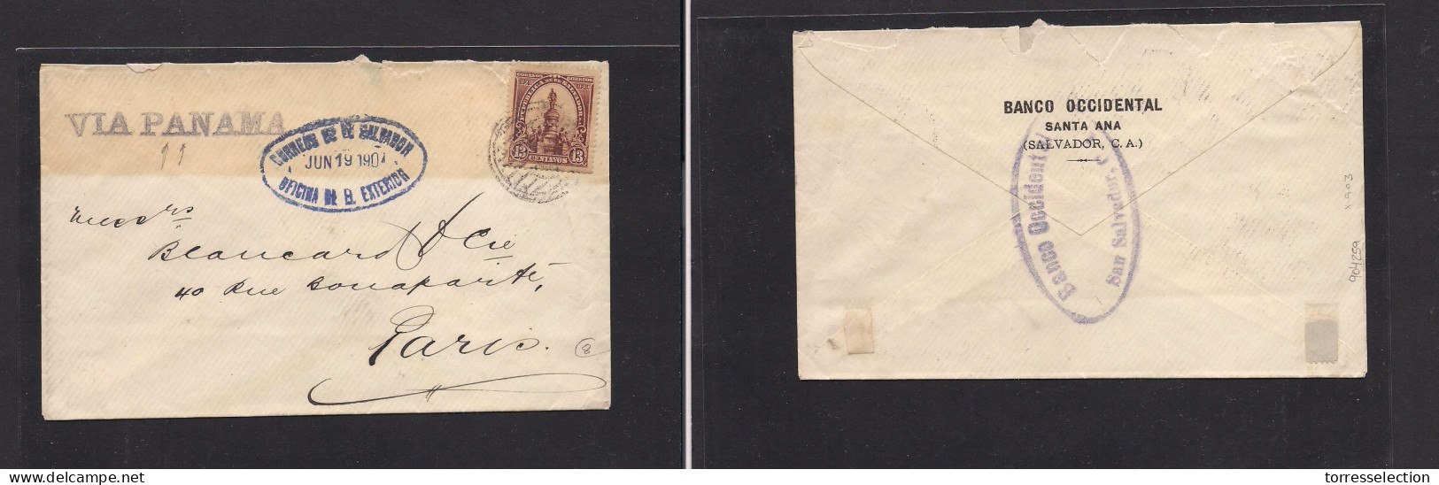 SALVADOR, EL. Salvador - Cover - 1904 Salvador To Paris France Via Panama Fkd Env. Easy Deal. - El Salvador