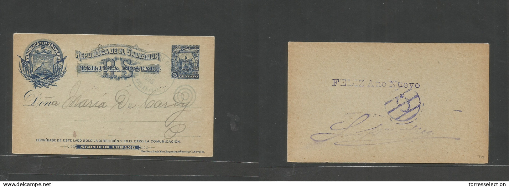 SALVADOR, EL. 1896 (10 Ene) El Chilamatal Escal 1c, Blue / Greenish Stationary Card Local Usage. VF. - El Salvador