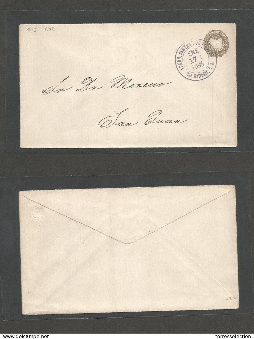 SALVADOR, EL. 1895 (17 Ene) S. Salvador - San Juan. 1c Green Stat Enveelope. Fine Used. - El Salvador