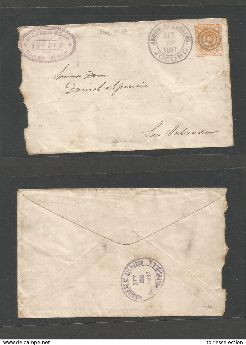 SALVADOR, EL. 1897 (23 Sept) Jocoro - San Salvador (26 Sept) 5c Orange Stationary Envelope, Lilac Cds. Very Scarce Origi - Salvador