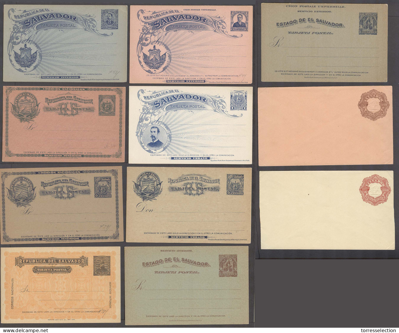 SALVADOR, EL. 1895-7. Mint Stat Cards Env 10 Diff. Fine Items. - Salvador