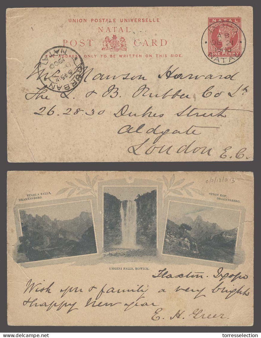 SOUTH AFRICA. 1900 (21 Dec). Natal. Ixopo - UK. Via Durban (22 Dec). 1d Red Stat Card Poscard View Umgemi Falls. Scarce  - Altri & Non Classificati