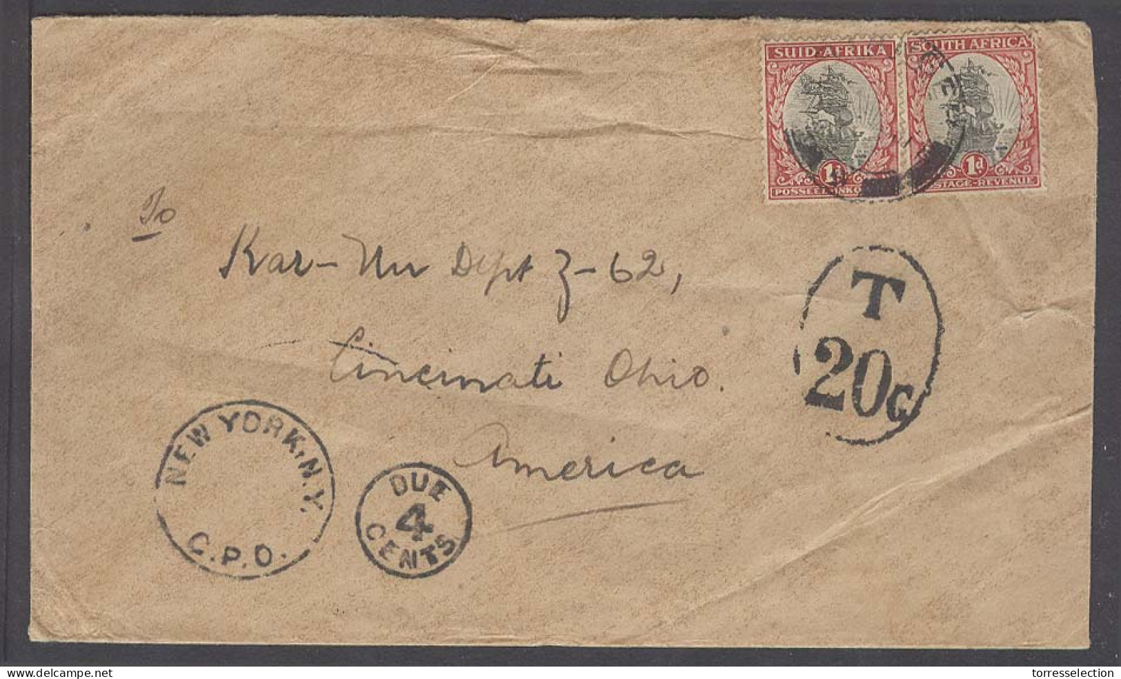 SOUTH AFRICA. C.1931. Stanger / Natal - USA. Fkd Env 2d Rate + Taxed + Pdue Mark. Via NY. - Sonstige & Ohne Zuordnung