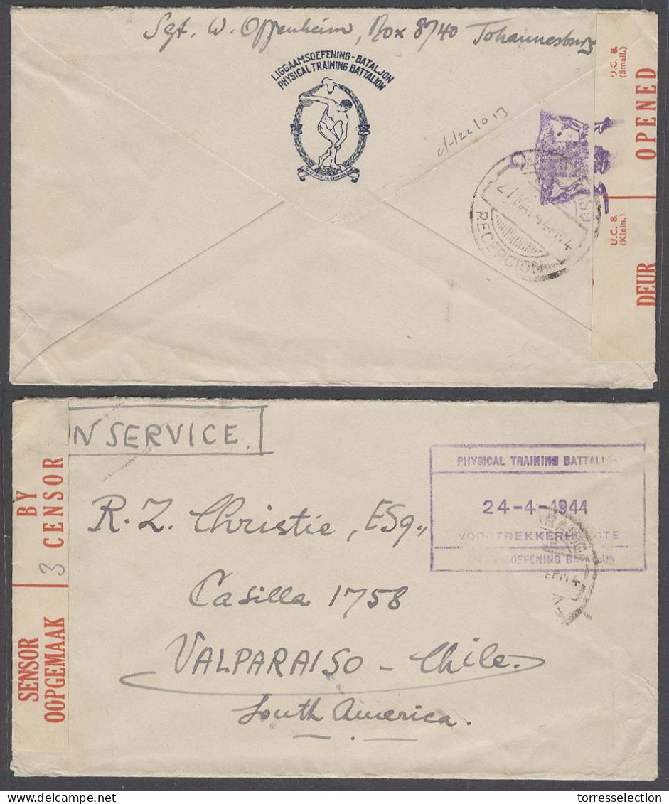 SOUTH AFRICA. 1944 (24 April). FM / On Service Mail. Physical Training Battlallion - Chile / Valparaiso (27 May). Cape C - Altri & Non Classificati