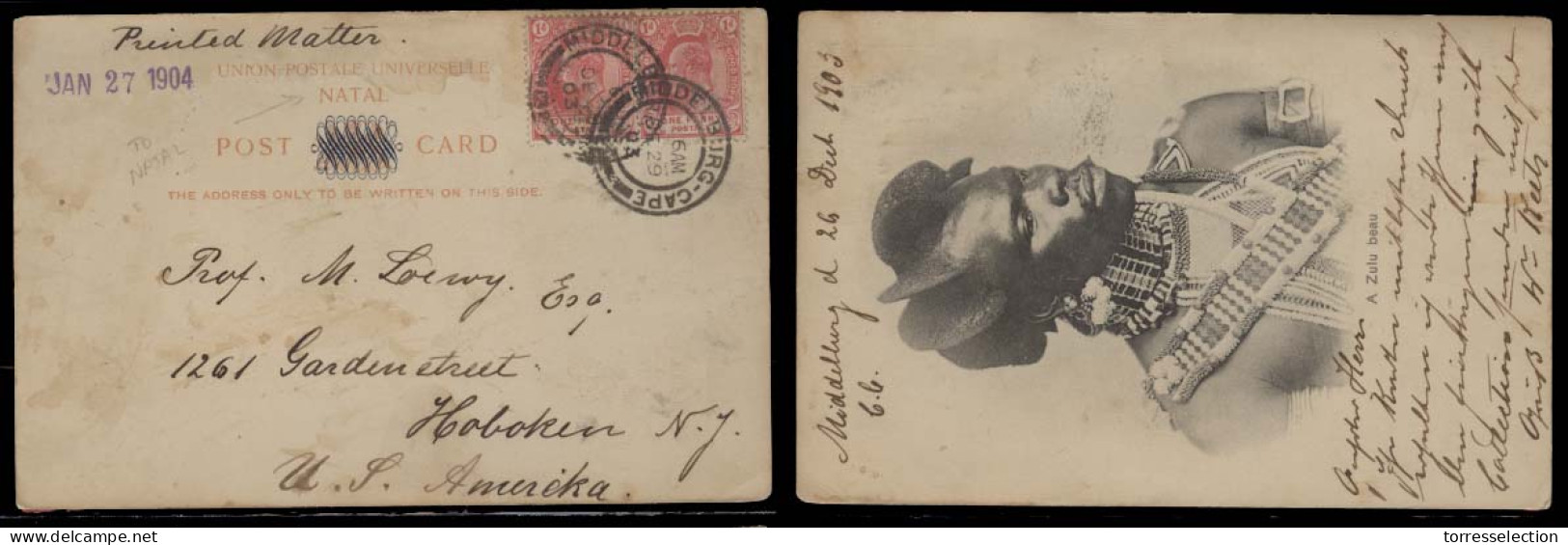 SOUTH AFRICA. 1903 (29 Sept). Middleburg - Cape - USA. Zulu Fkd View On Natal Card Crossed Out. Interesting. - Altri & Non Classificati