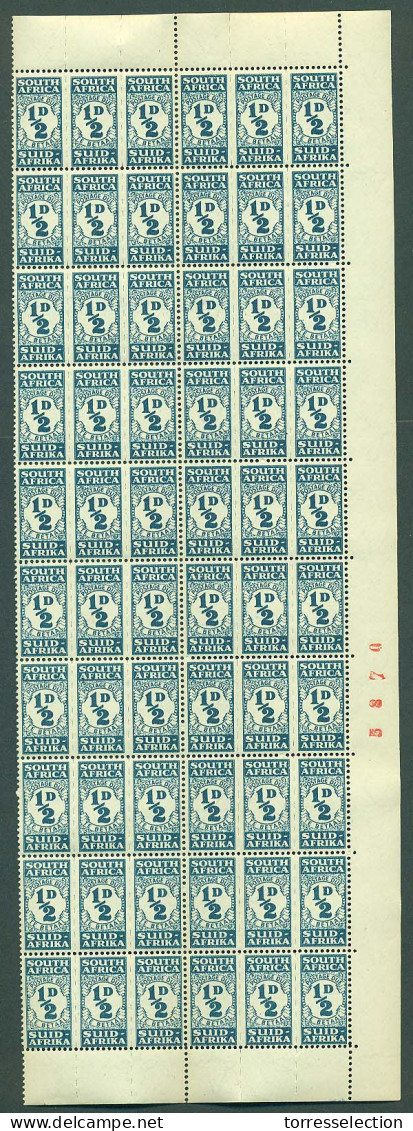 SOUTH AFRICA. 1943. Sc J-30. Postage Due. Block Of Sixty. Mint 1/2d Prusian Green Border Of Sheet. High Cat Value. Exhib - Altri & Non Classificati