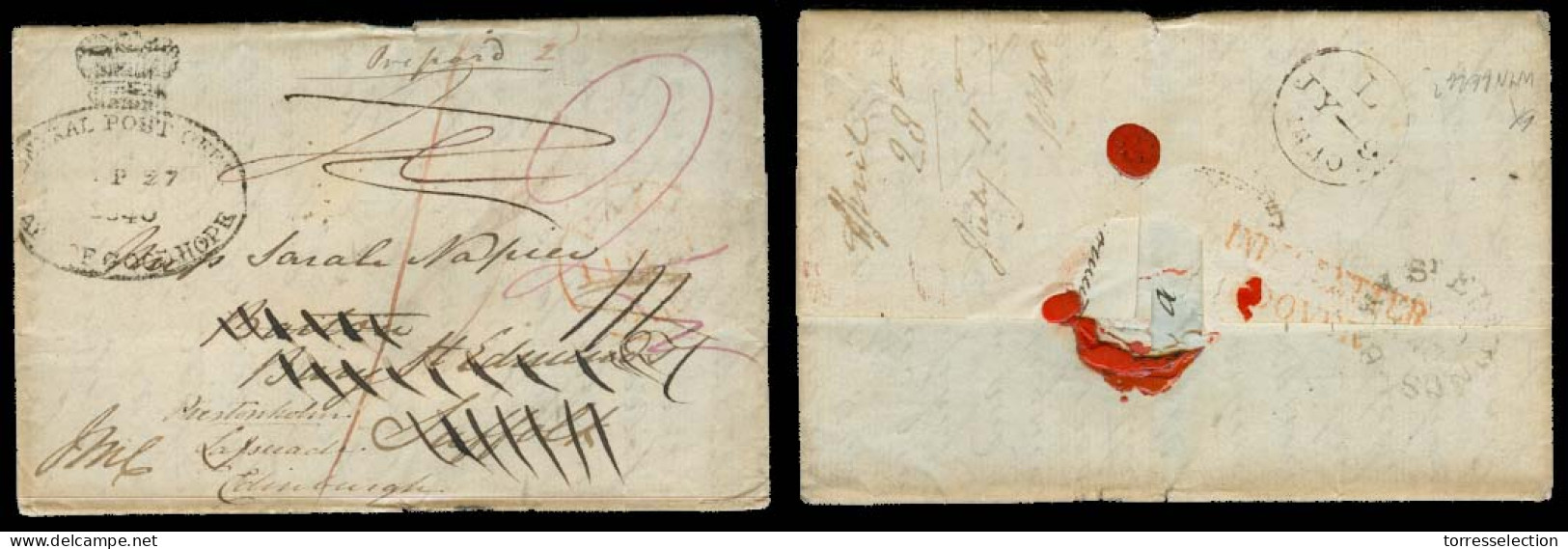 SOUTH AFRICA. 1840 (27 April). CGH / GPO - Suffolk / UK. Fwded Scotland E Sheet With Accounts Text With 3 Modified Manus - Sonstige & Ohne Zuordnung