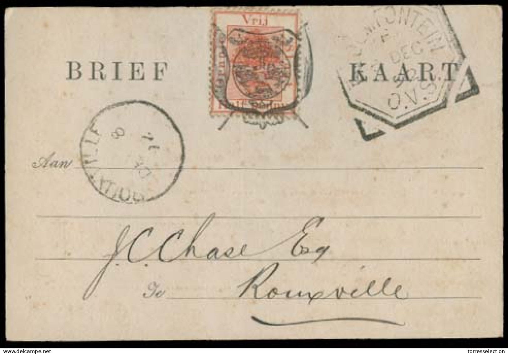 SOUTH AFRICA. 1892. Orange River. Bloemfontein - Rouxville. Brief Kaert Used + Arrival Cds. Fine Message. - Other & Unclassified