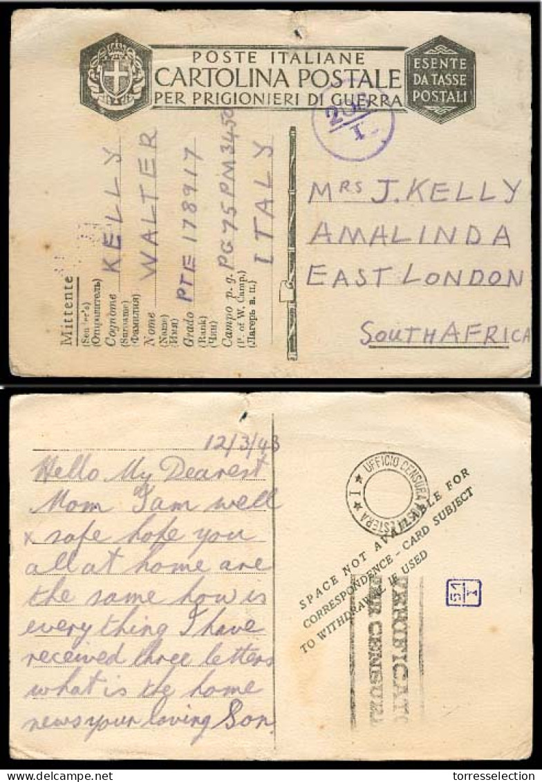 SOUTH AFRICA. 1943 (12 March). British POW At Italy To East London. - Sonstige & Ohne Zuordnung