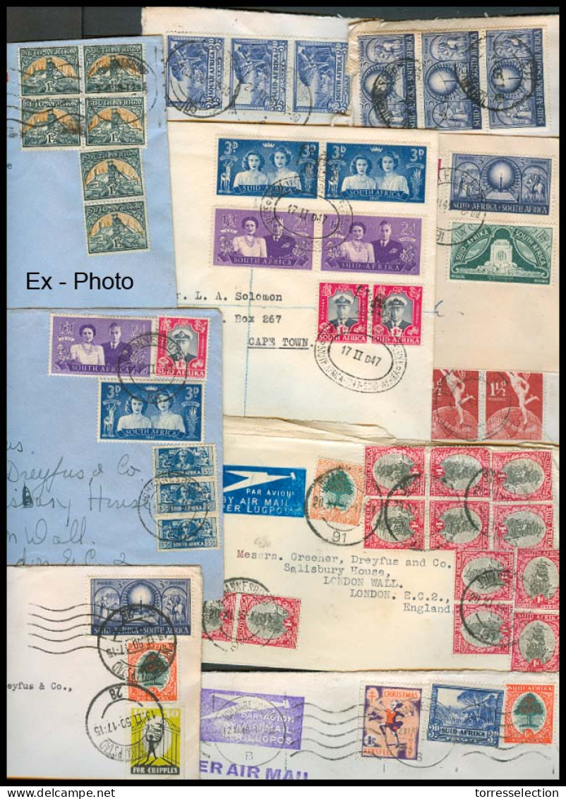 SOUTH AFRICA. 1935-50. Mail To UK Correspondance. Airmail Multfkd X 14 Diff Envs. Mostly Fine Incl Unusual Tied Labels. - Other & Unclassified