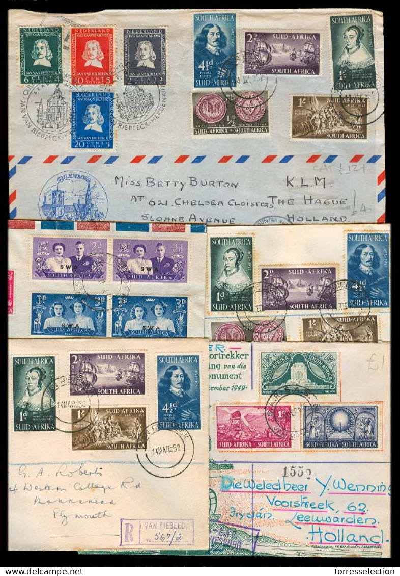 SOUTH AFRICA. 1952. 5 Diff Multiple Usages / Dest, One Mixed Netherlands Fkd Reg. Nice Group. - Sonstige & Ohne Zuordnung