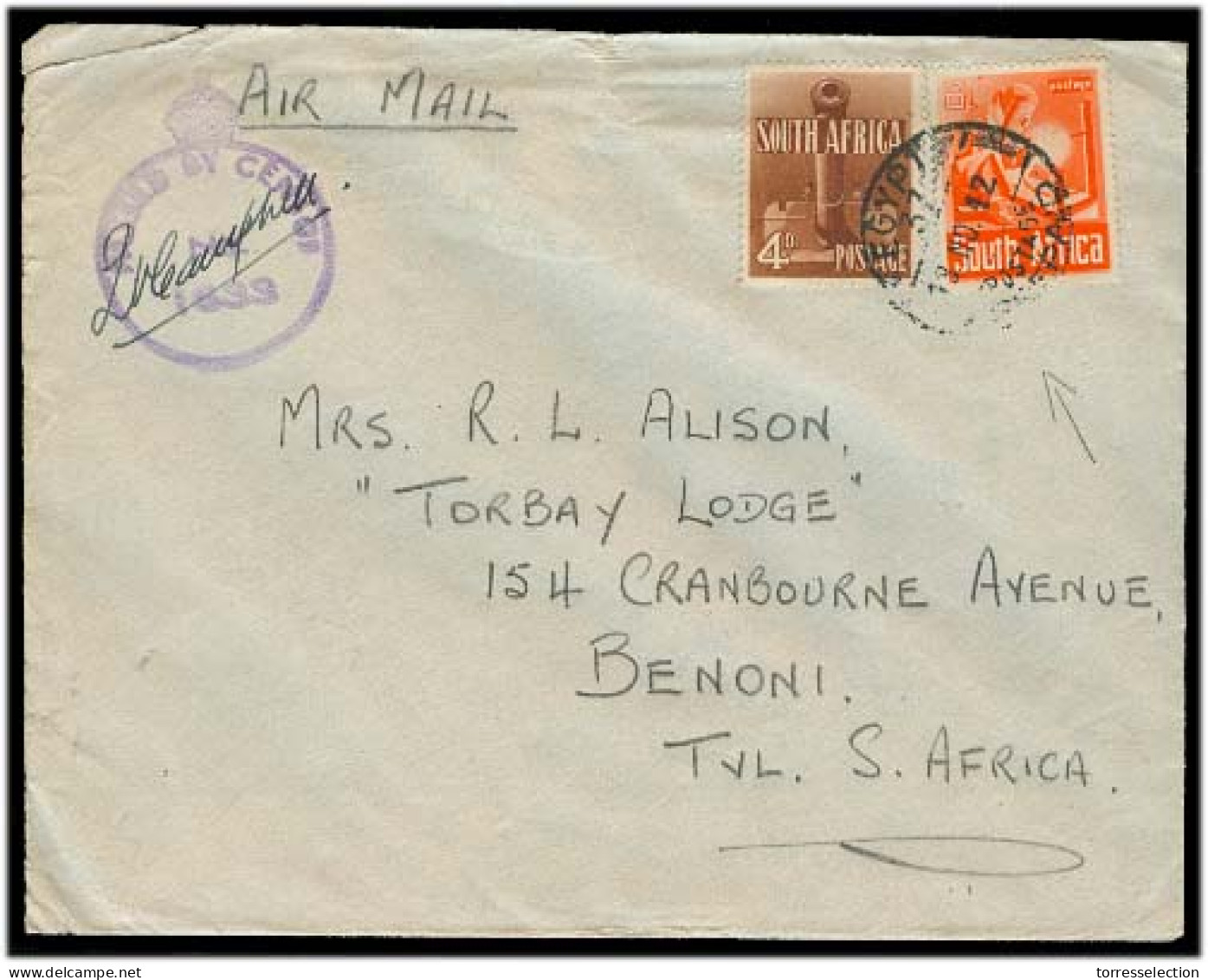 SOUTH AFRICA. 1942 (13 Nov). WW II. S. Africa Forces In Egypt Censored Fkd Cover To Benoni. Airmail. - Sonstige & Ohne Zuordnung