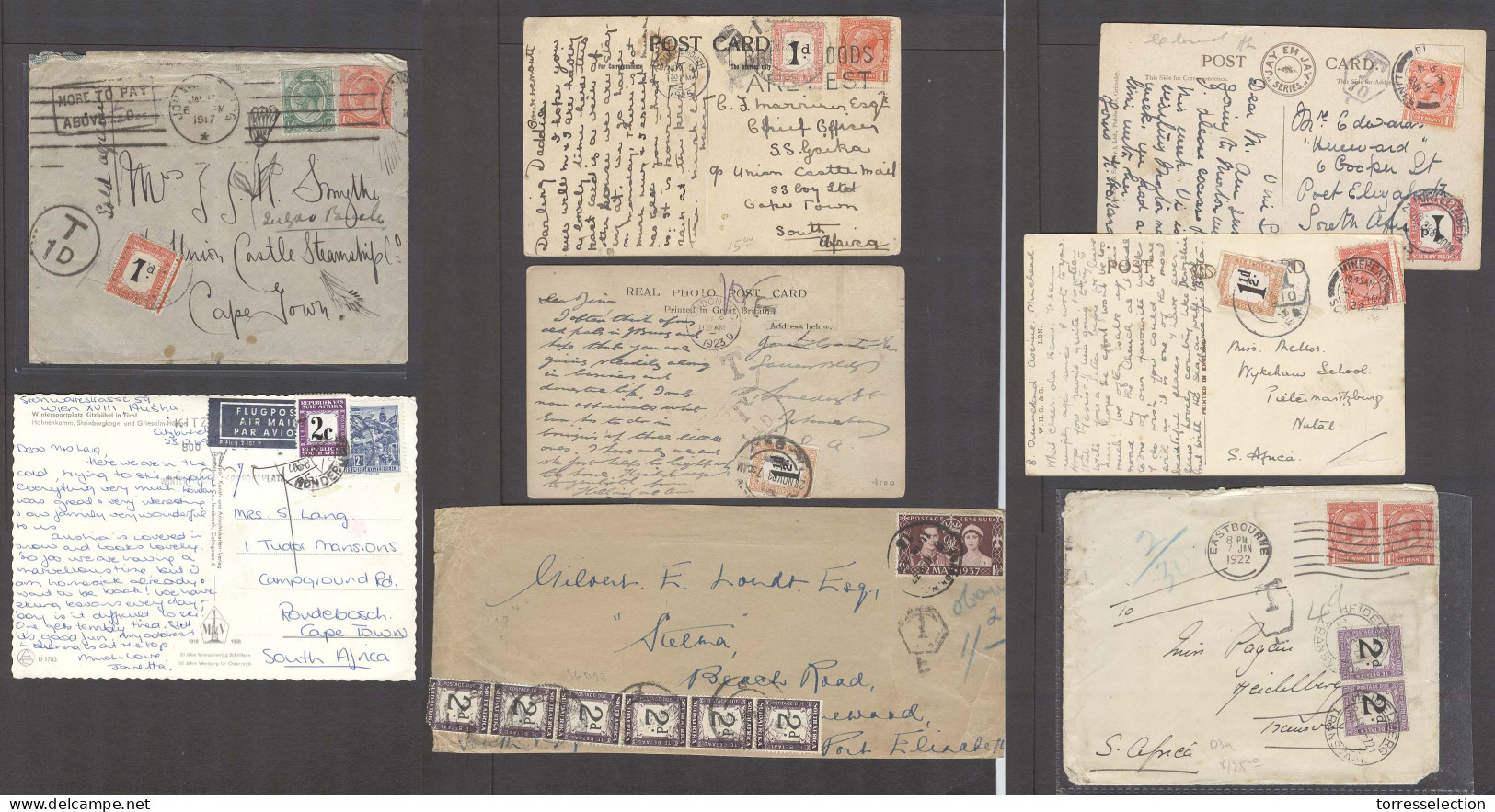 SOUTH AFRICA. 1922-69. Postage Dues Balance P History Collection Group Of Eight Incl GB Incoming Mail, Rates Tied P Dues - Sonstige & Ohne Zuordnung