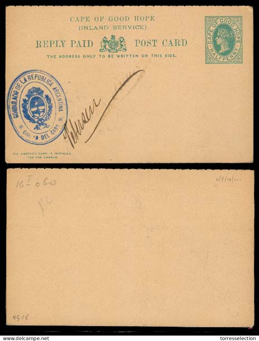 SOUTH AFRICA. C.1896. Specimen 1/2d Green Doble Stat Card, Handed To Argentina Consulate In Ciudad Del Cabo / Where Sign - Other & Unclassified