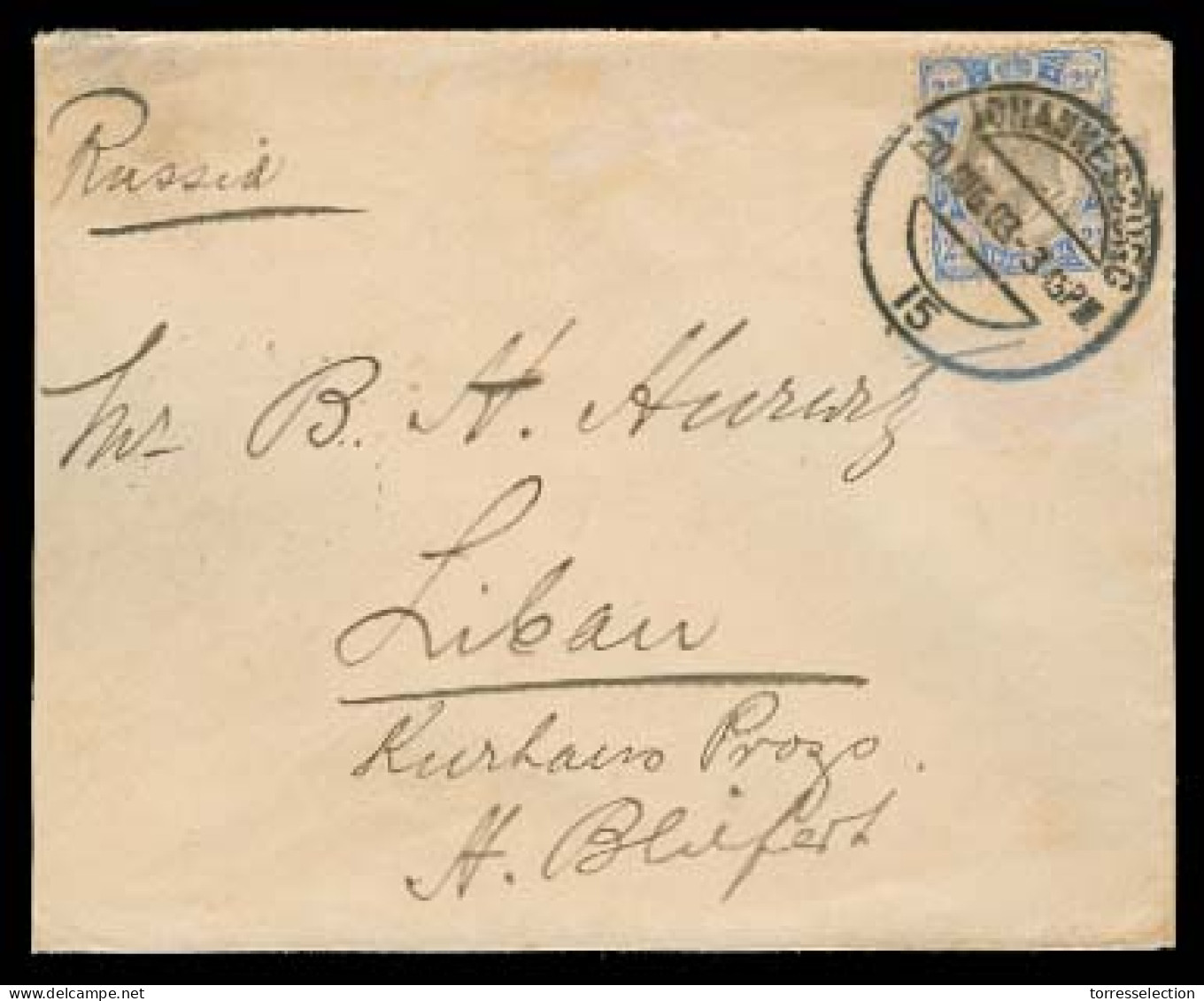 SOUTH AFRICA. 1903 (20 Aug). Johanesburg - Latvia / Liban. Fkd Env. - Other & Unclassified