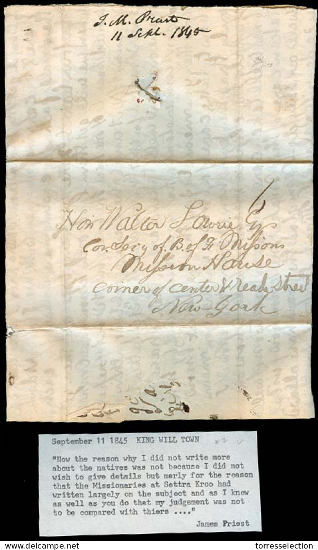 SOUTH AFRICA. 1845 (11 Sept). King Mill Town - USA / NY / Mission EL Full Contains Text Refers News At Settra Kroo By Ja - Other & Unclassified