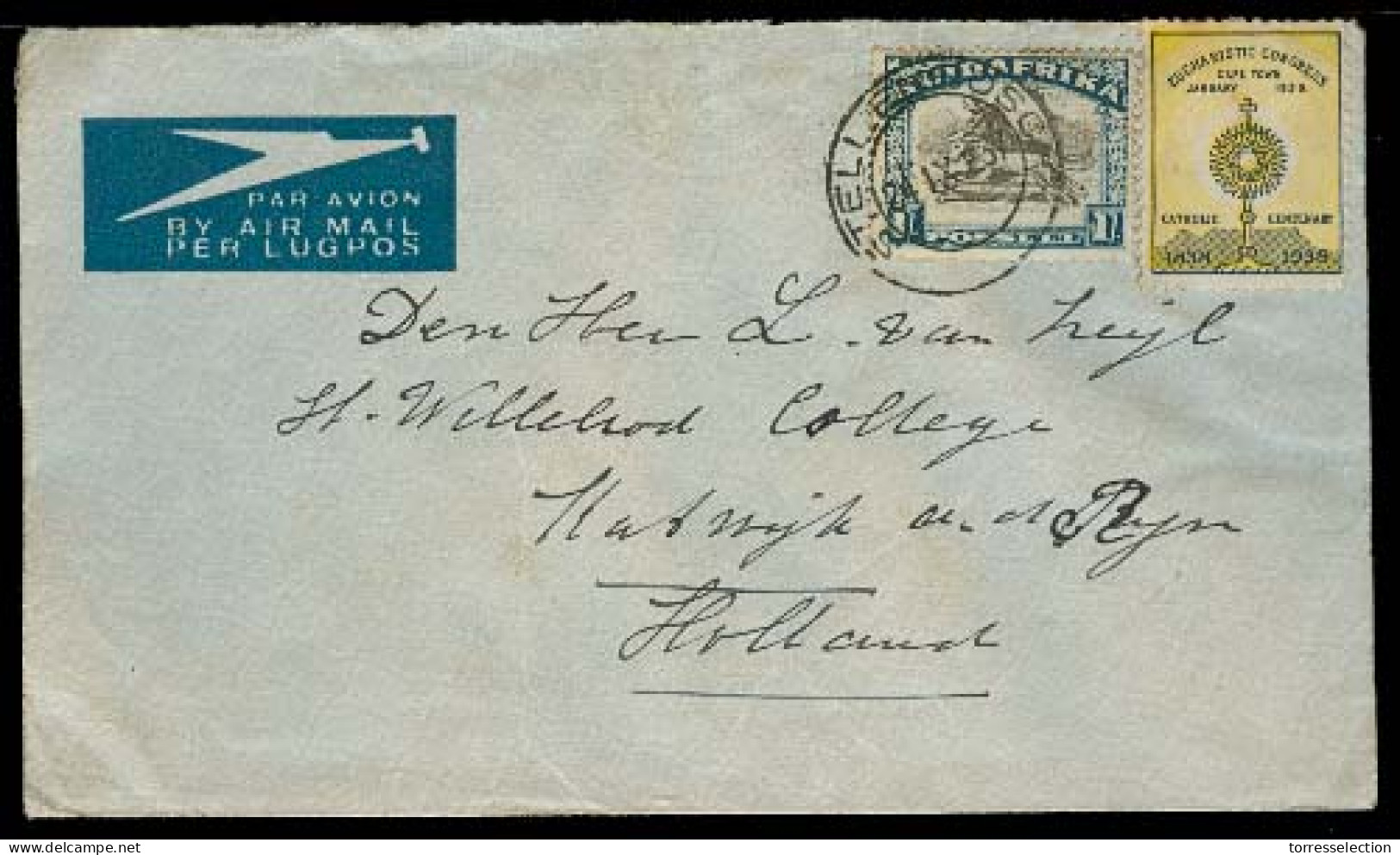 SOUTH AFRICA. 1937. Stellenhosch - Netherlands. Air Fkd Env / Cape / Label. - Other & Unclassified