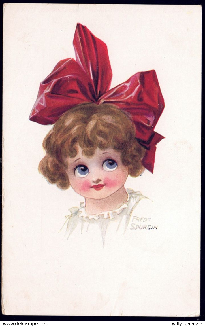 +++ CPA - Fantaisie - Illustrateur F. SPURGIN - Portrait Enfant - Fille Avec Gros Noeud Rouge - Fillette - Girl  // - Spurgin, Fred