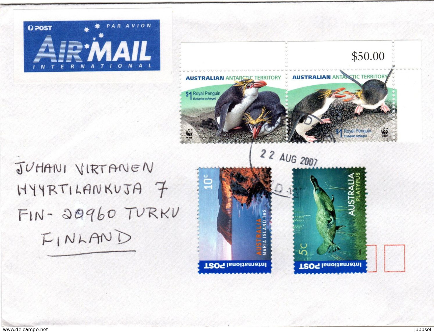WWF AAT , Letter, Penguin, Platypus    /   Territoire Australie Antartique, Lettre, Pinguoin, L'ornithorynque - Pinguini