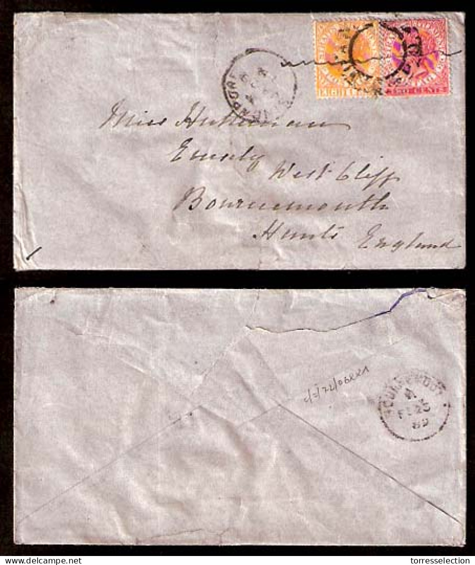 STRAITS SETTLEMENTS SINGAPORE. 1889 (29 Jan). Tanjong Pagar - UK. Envelope With Full Contains (central Turn At Center An - Singapore (1959-...)